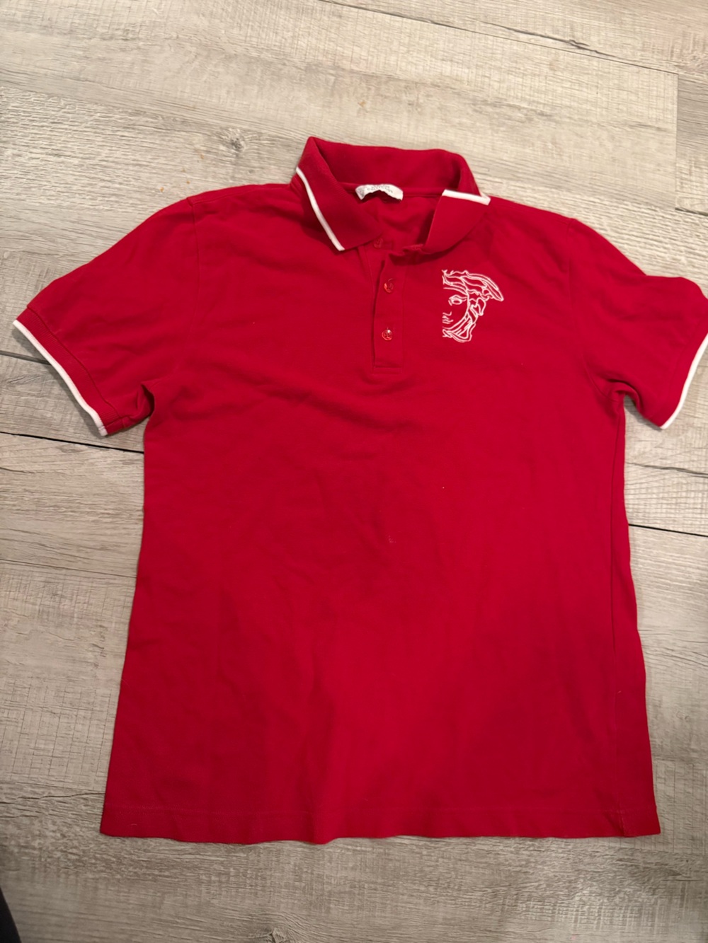 Versace Red Polo with White Trim and Embroidered Medusa Size M